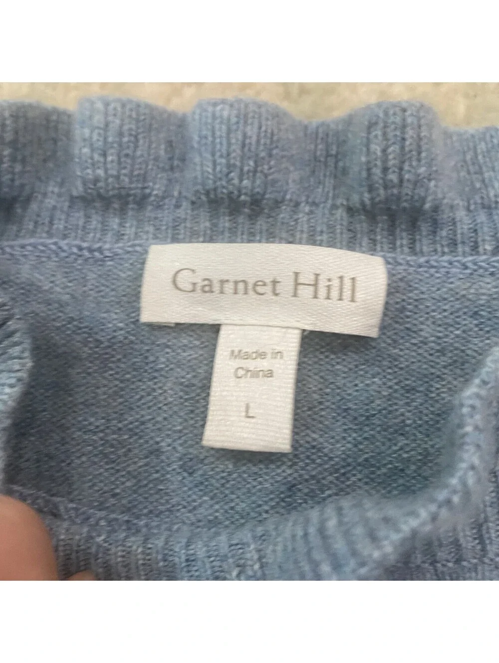 Garnet Hill Size L Blue 100% Cashmere Sweater Ruffle Mock Neck Cozy Classic